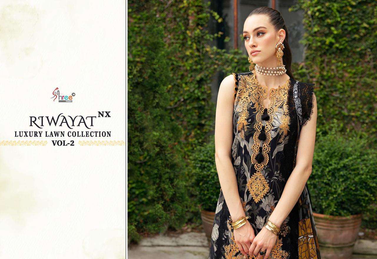 shree fabs riwayat luxury lawn collection vol 2 nx lown cotto mdecent look salwar suit with shiffon dupatta catalog