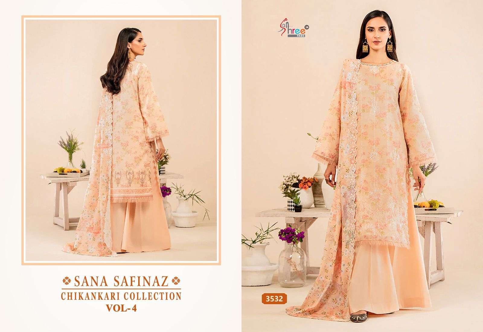 shree fabs sana safinaz chikankari collection vol 4  cotton gorgeous look salwar suit with shiffon dupatta catalog