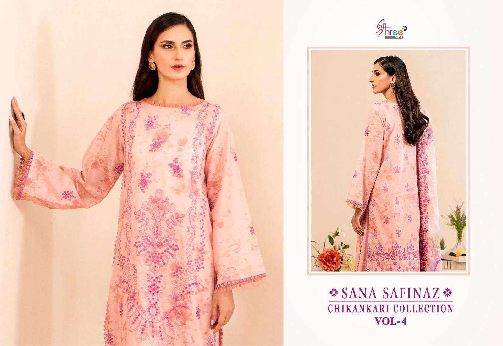 shree fabs sana safinaz chikankari collection vol 4  cotton gorgeous look salwar suit with shiffon dupatta catalog