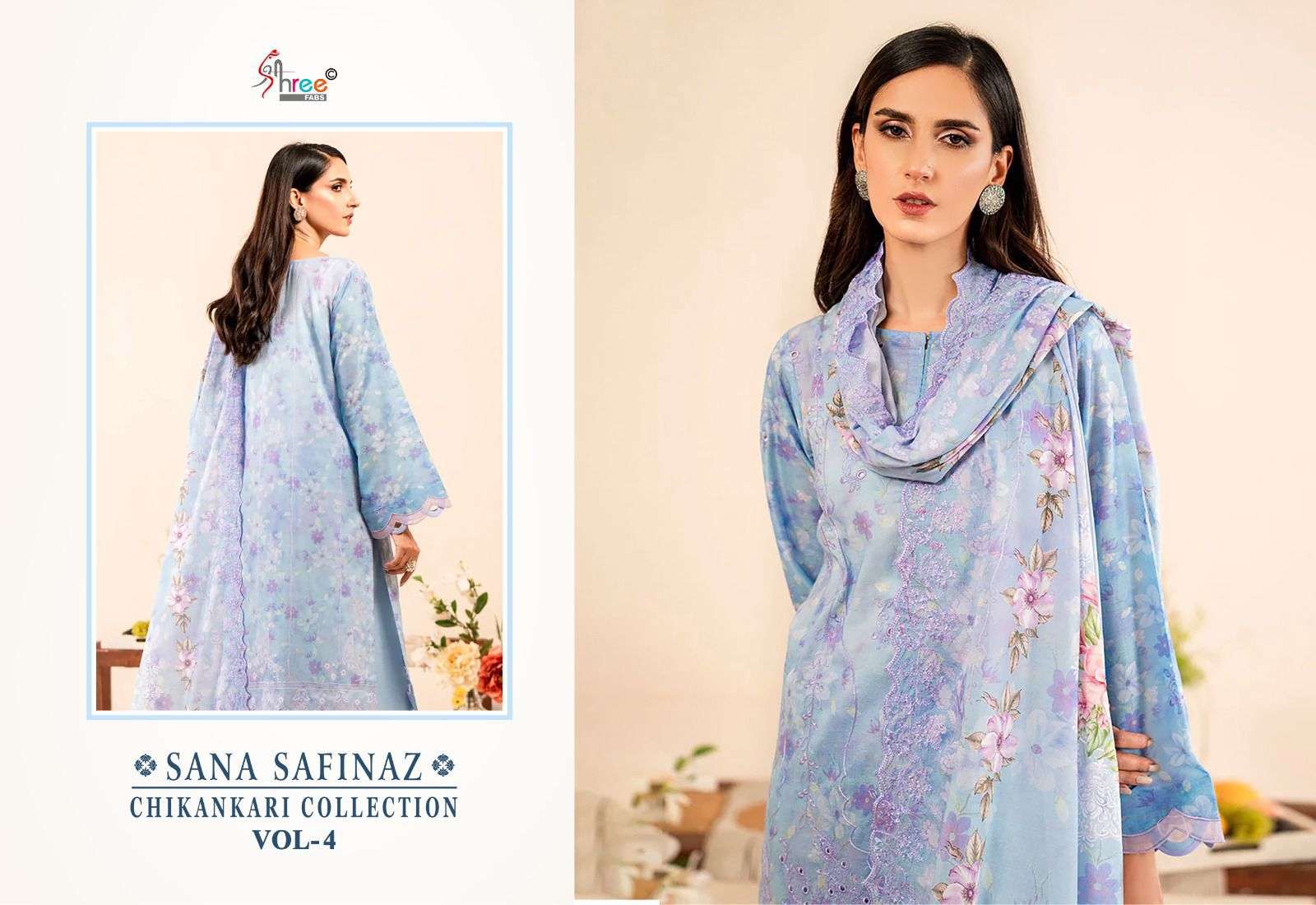 shree fabs sana safinaz chikankari collection vol 4 cotton graceful look salwar suit with cottton dupatta catalog