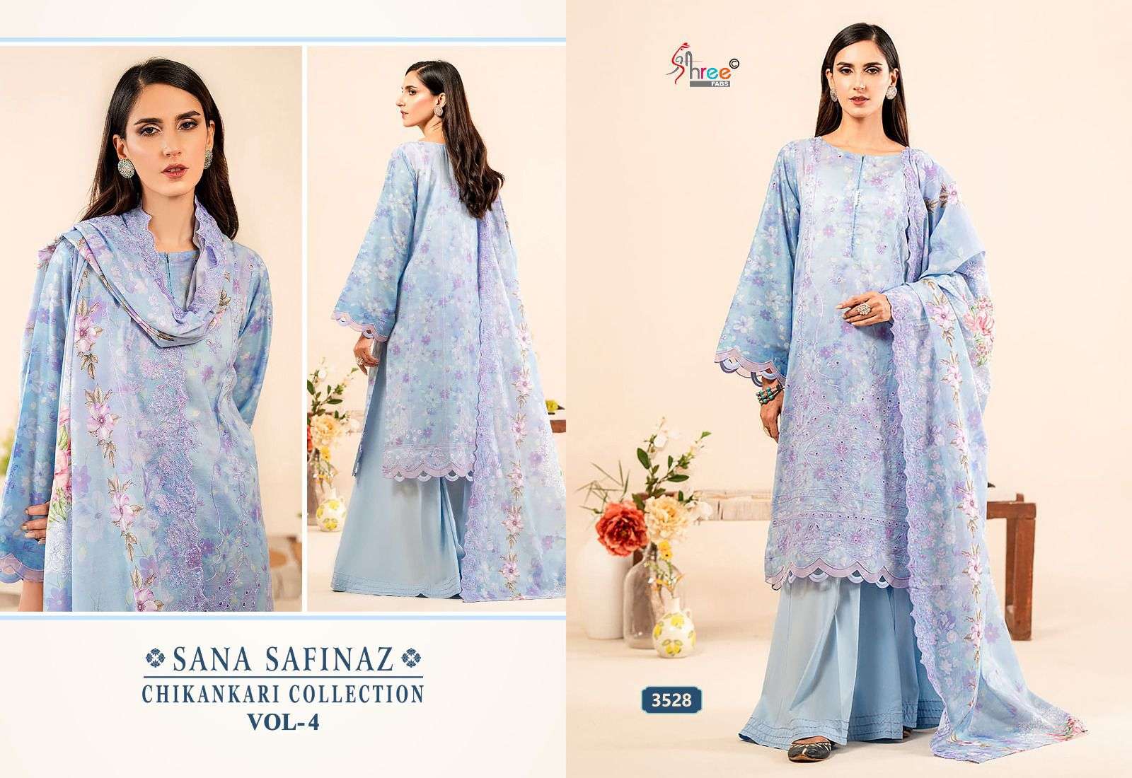 shree fabs sana safinaz chikankari collection vol 4 cotton graceful look salwar suit with cottton dupatta catalog