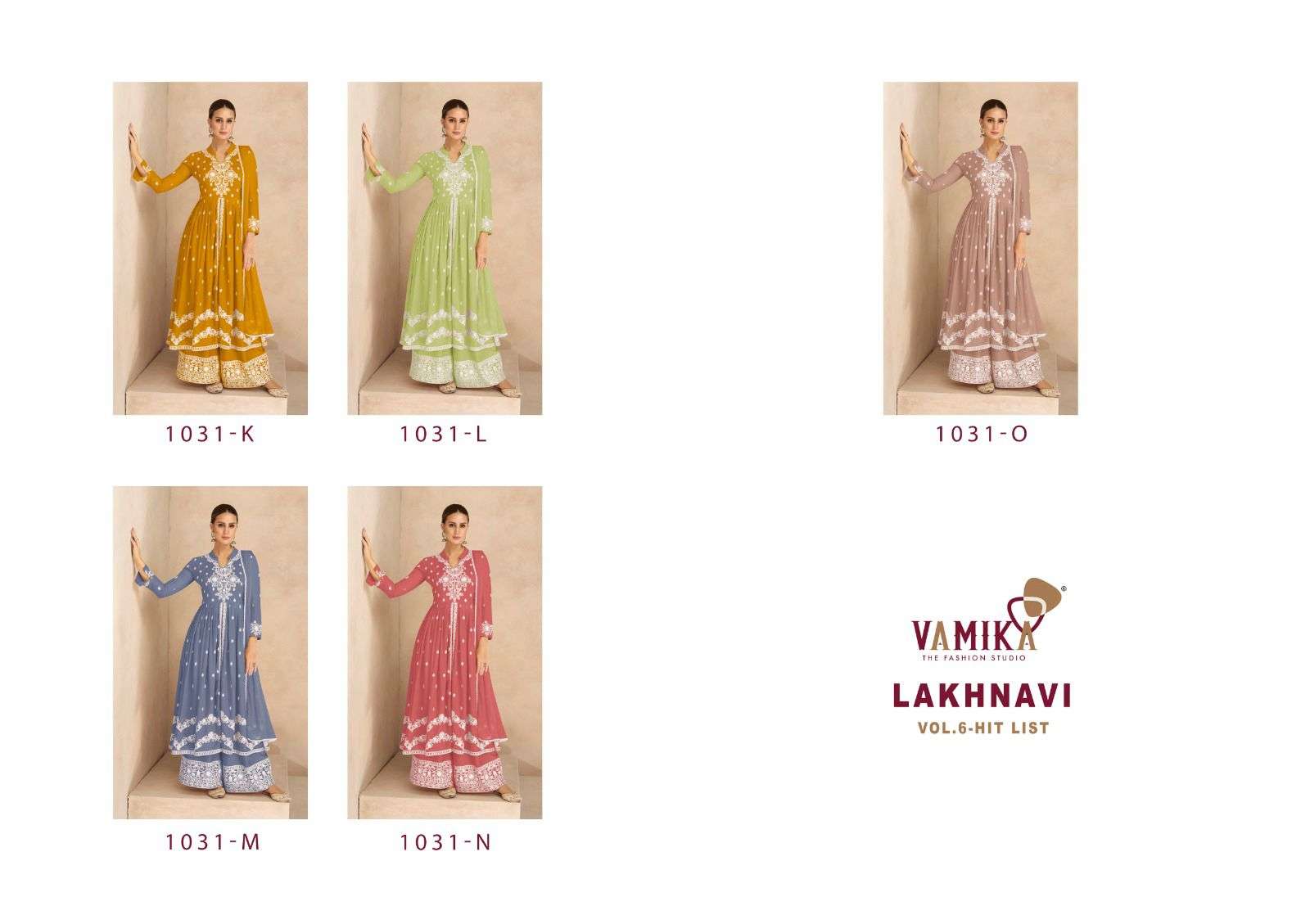 vamika lakhnavi vol 6 silver d no 1031 k to 1031 o reyon newand modern look top plazo with dupatta catalog