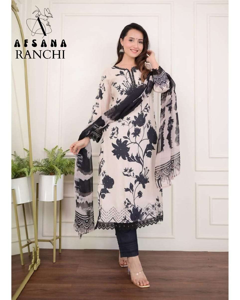 afsana ranchi d no 2124 pure muslin elegant look kurti bottom with dupatta size set