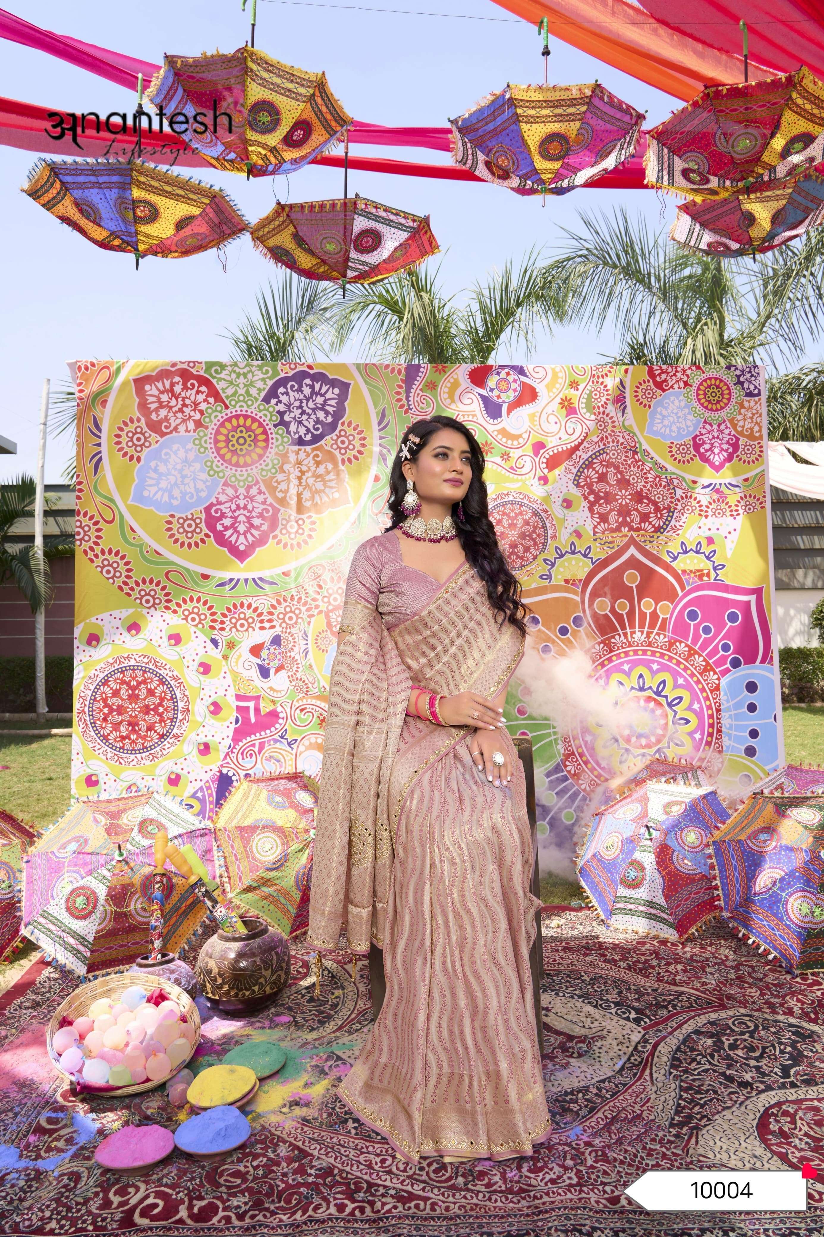 antesh life style vishvasundaree serices 10001 to 10004 satin festive look saree catalog