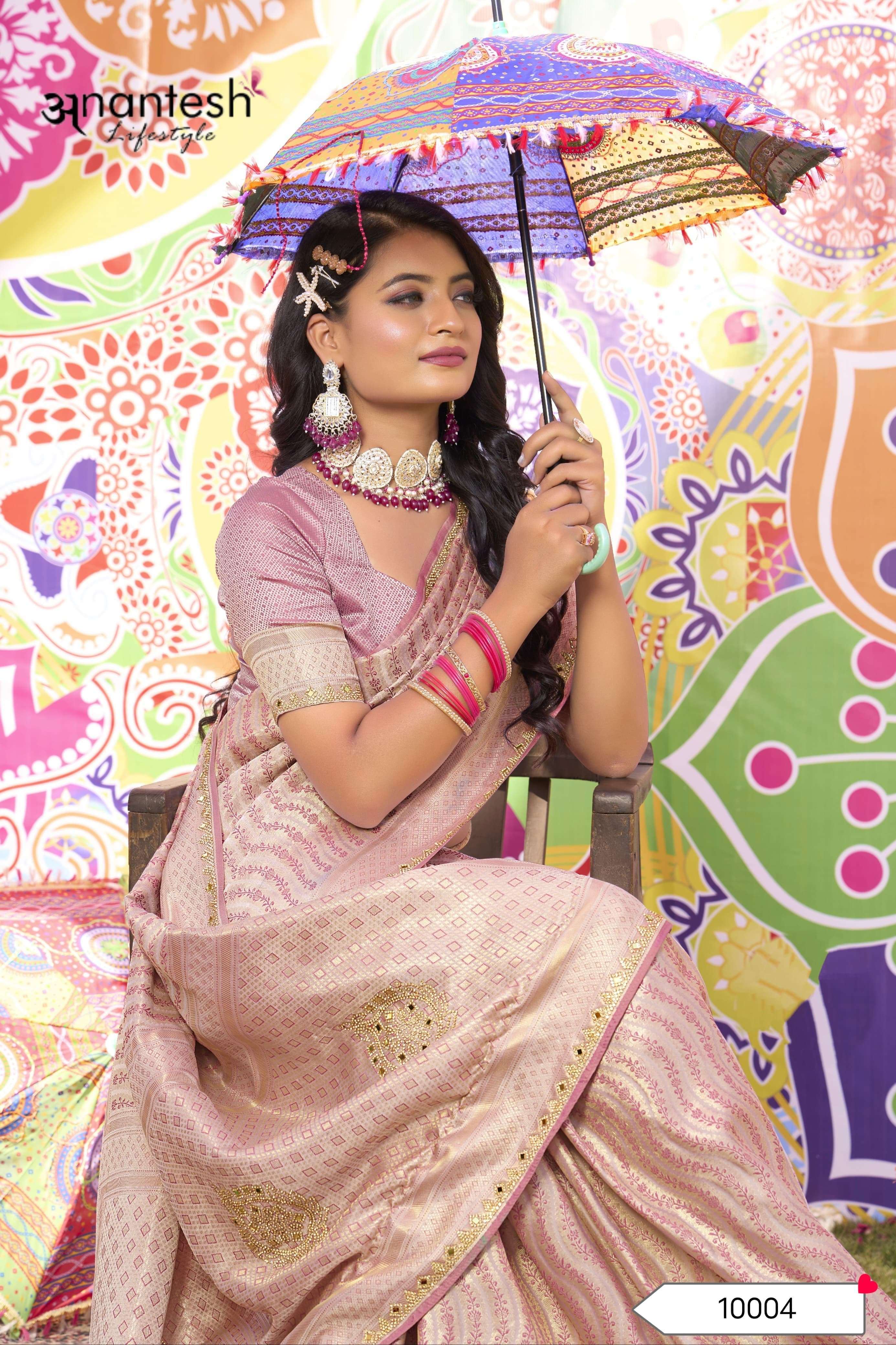 antesh life style vishvasundaree serices 10001 to 10004 satin festive look saree catalog