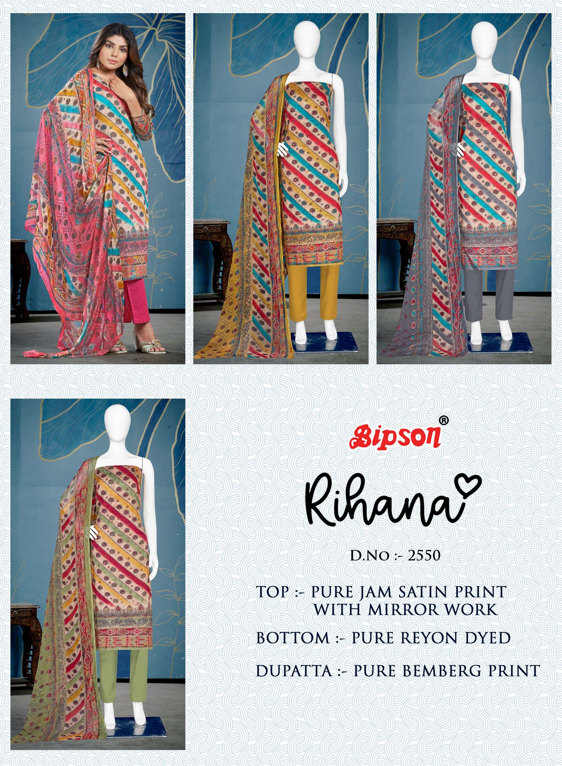 bipson rihana 2550 jam satin regal look salwar suit catalog