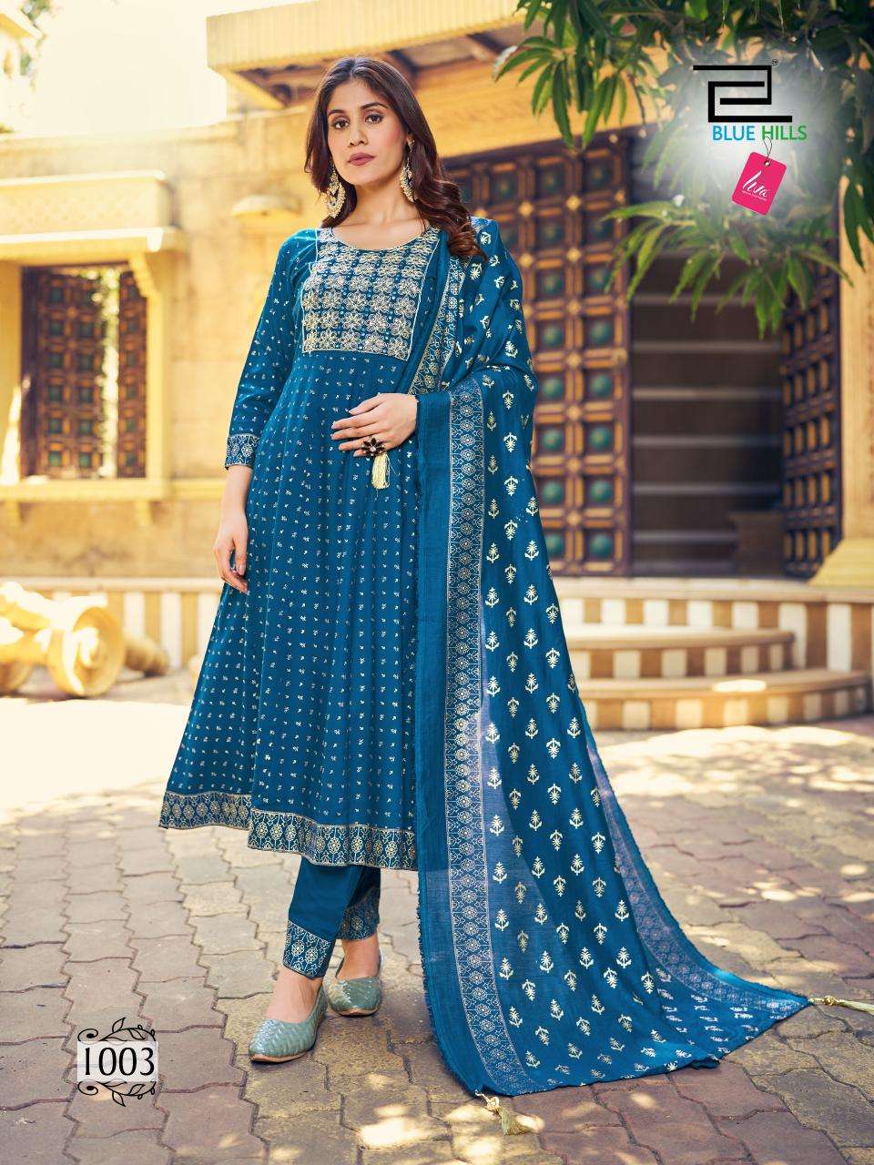 bluehills meera rayon attrective look kurti pant with dupatta catalog