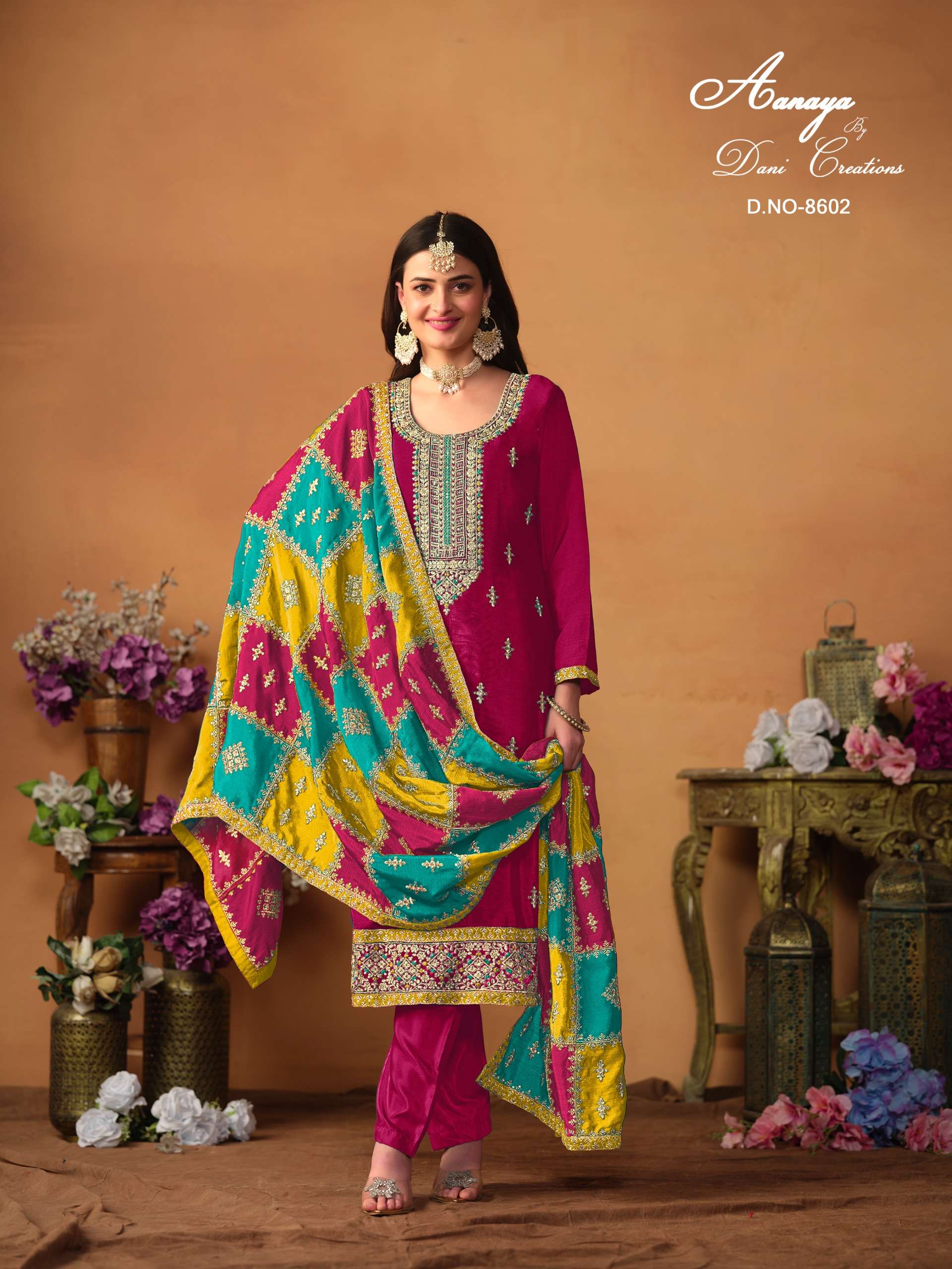 dani aanaya vol 186 chinon silk innovative look salwar suit catalog