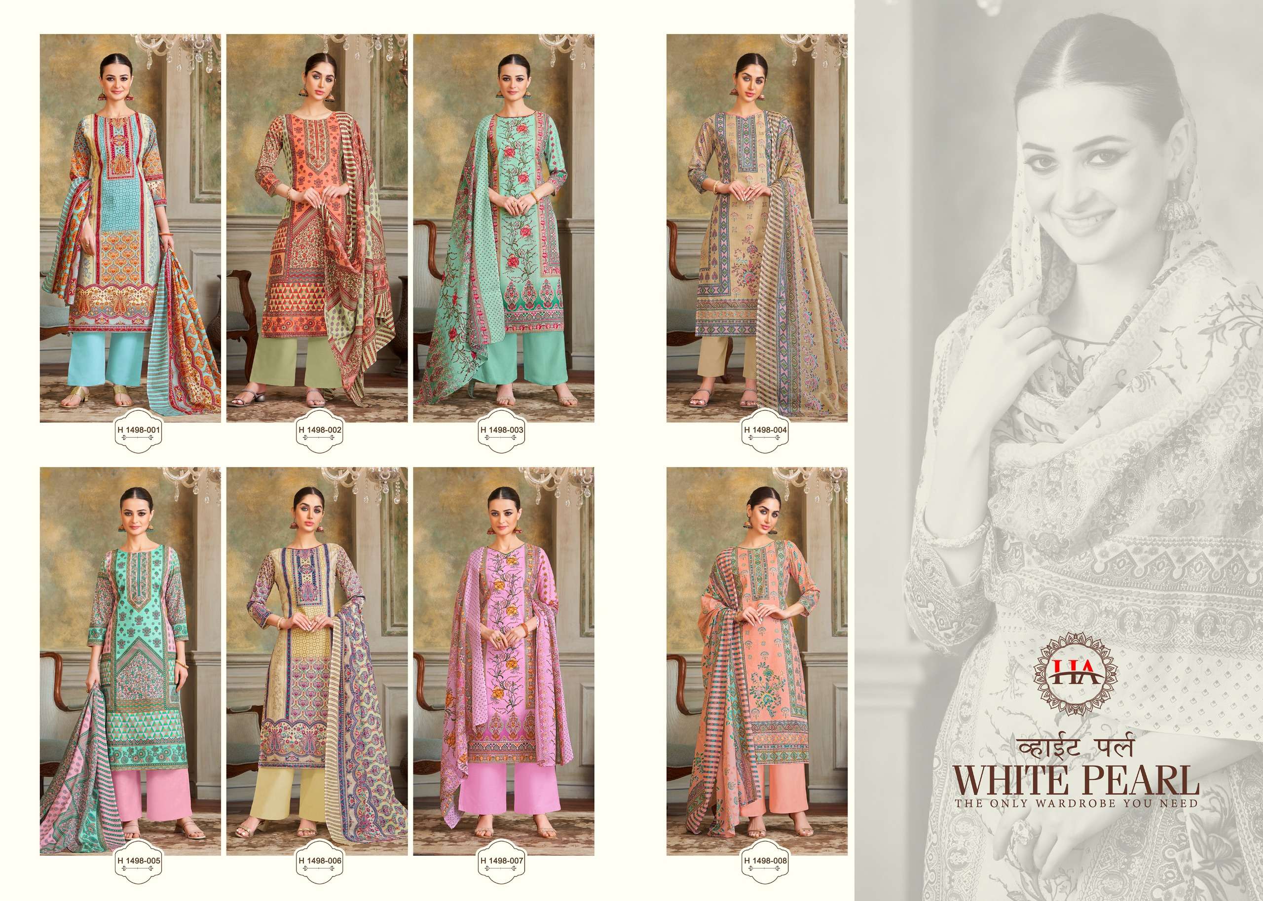 harshit fashion alok suit white pearl cambric cotton exclusive print salwar suit catalog