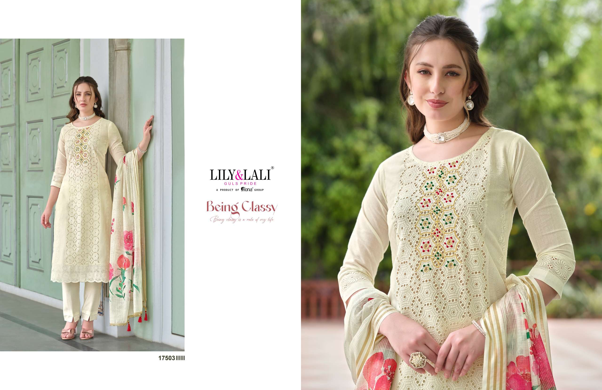 lily and lali Cotton Carnival 3 cotton schiffli exclusive look kurti bottom with  dupatta catalog