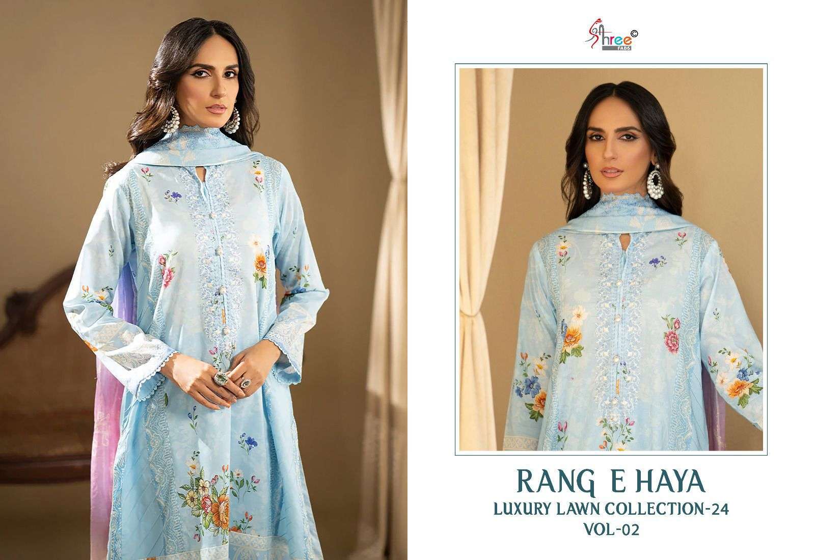 shree fab rang e haya lux lawn collection vol 2 exclusive look salwar suit with shiffon dupatta catalog