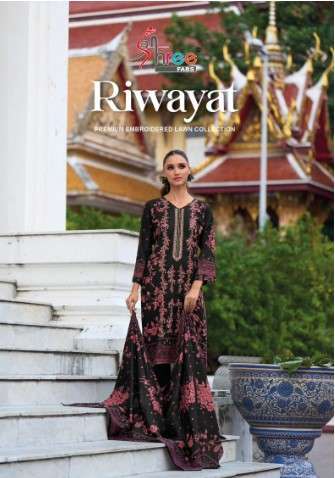 shree fabs riwayat premium embrodered lawn collection gorgeous shiffon dupatta look salwar suit catalog