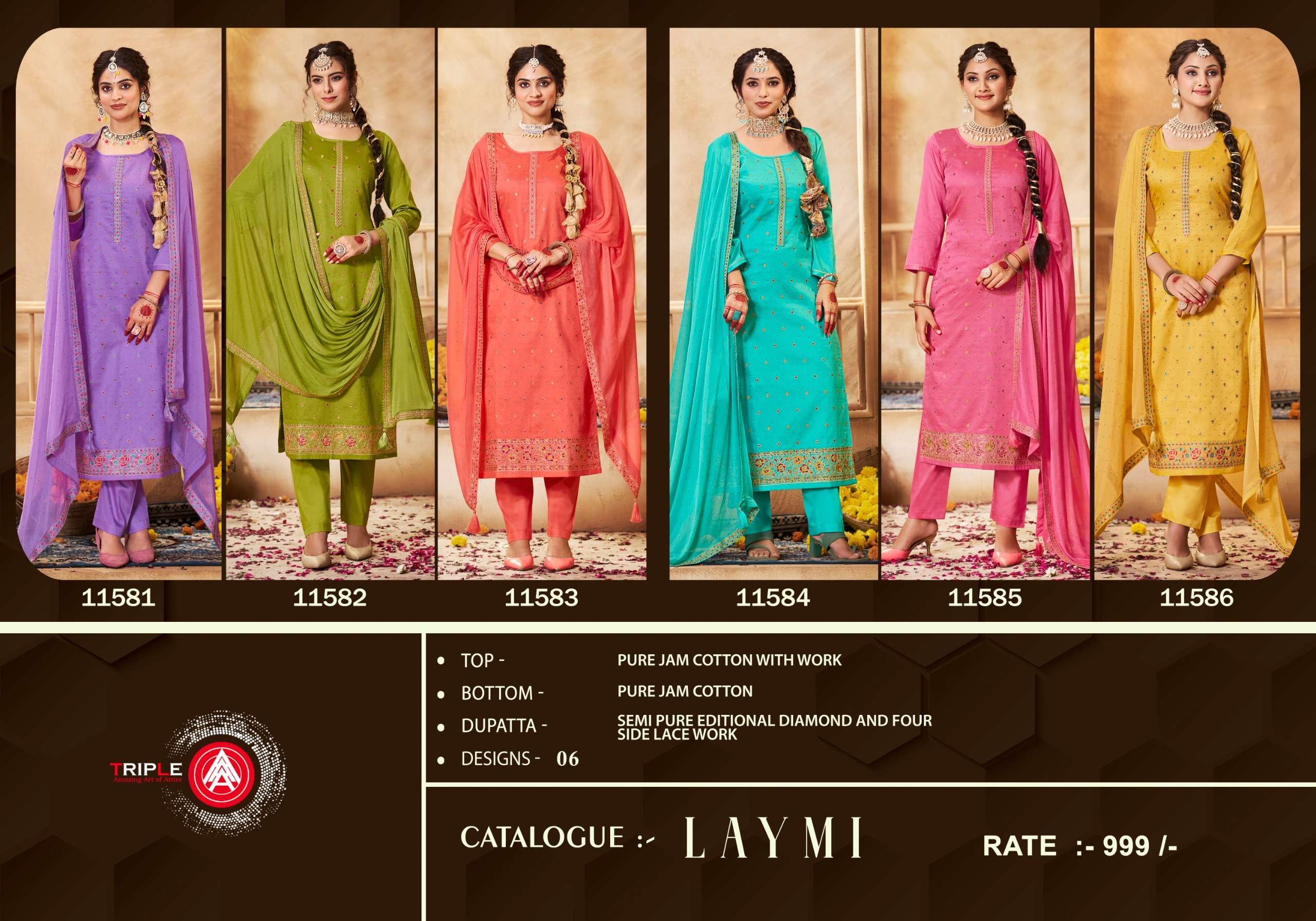 triple aaa laymi pure jam cotton attrective look salwar suit catalog