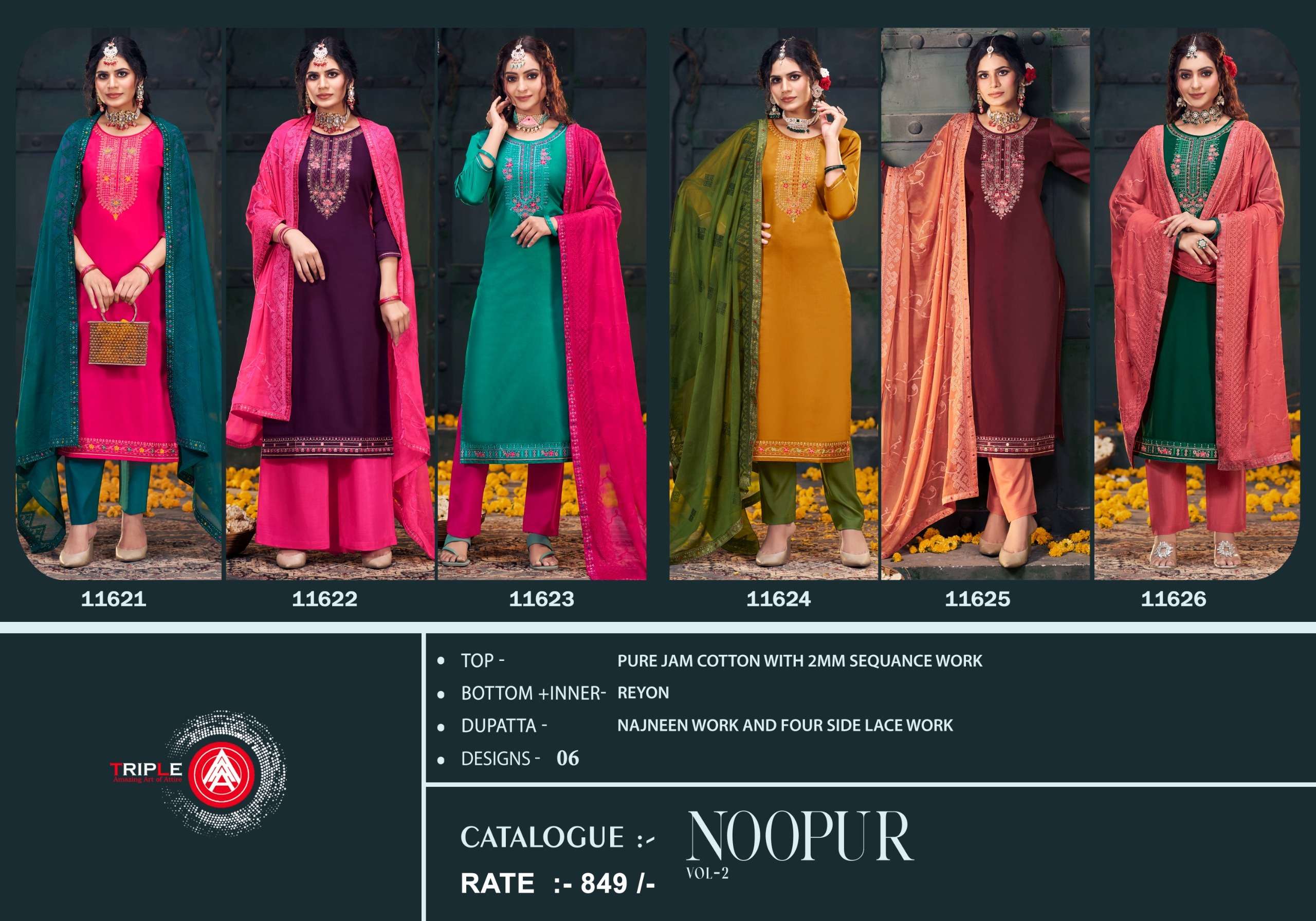 triple aaa noopur vol 2 pure jam cotton exclusive look salwar suit catalog