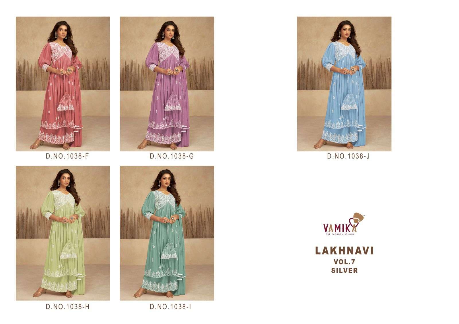 vamika tm lakhnavi vol 7 silver D NO 1038F to 1038J rayon exclusive look salwar suit catalog