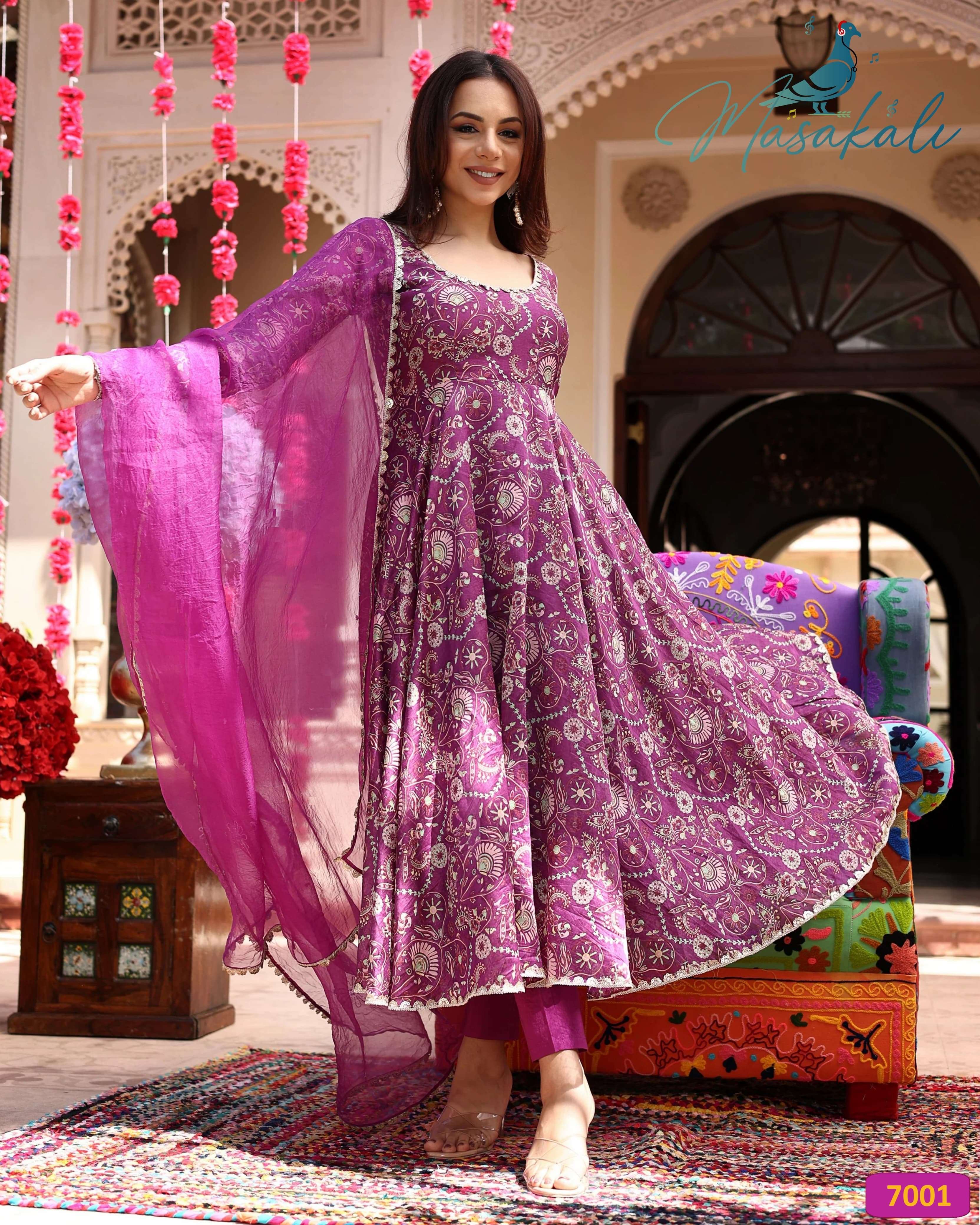 virasat masakali vol 7 muslin silk attrective look gown pant with dupatta catalog