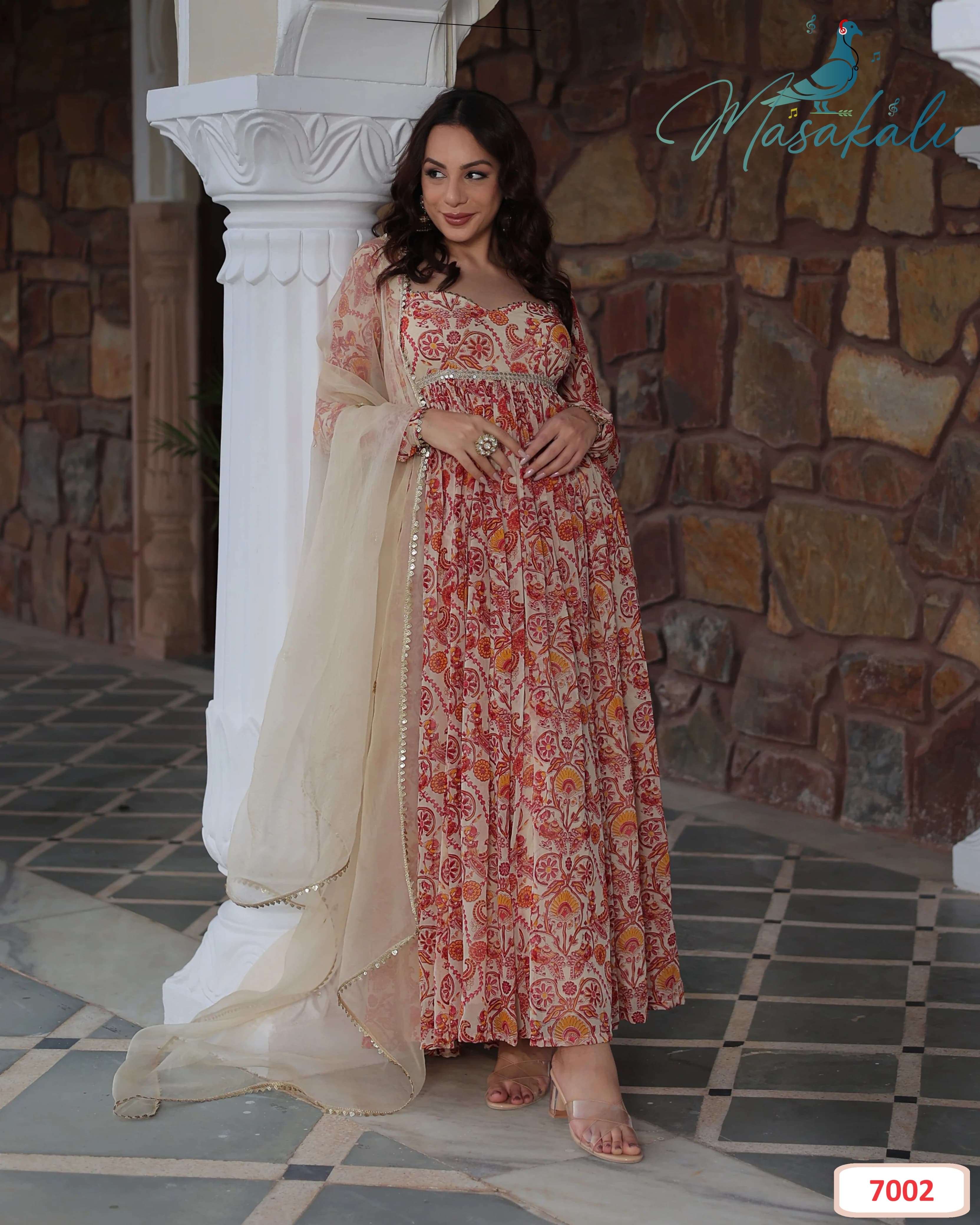 virasat masakali vol 7 muslin silk attrective look gown pant with dupatta catalog