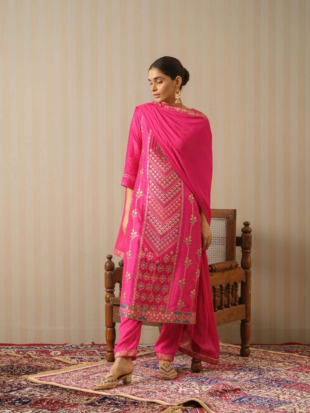 psyna d no 2365 pink dola jacquard elegant top bottom with dupatta size set