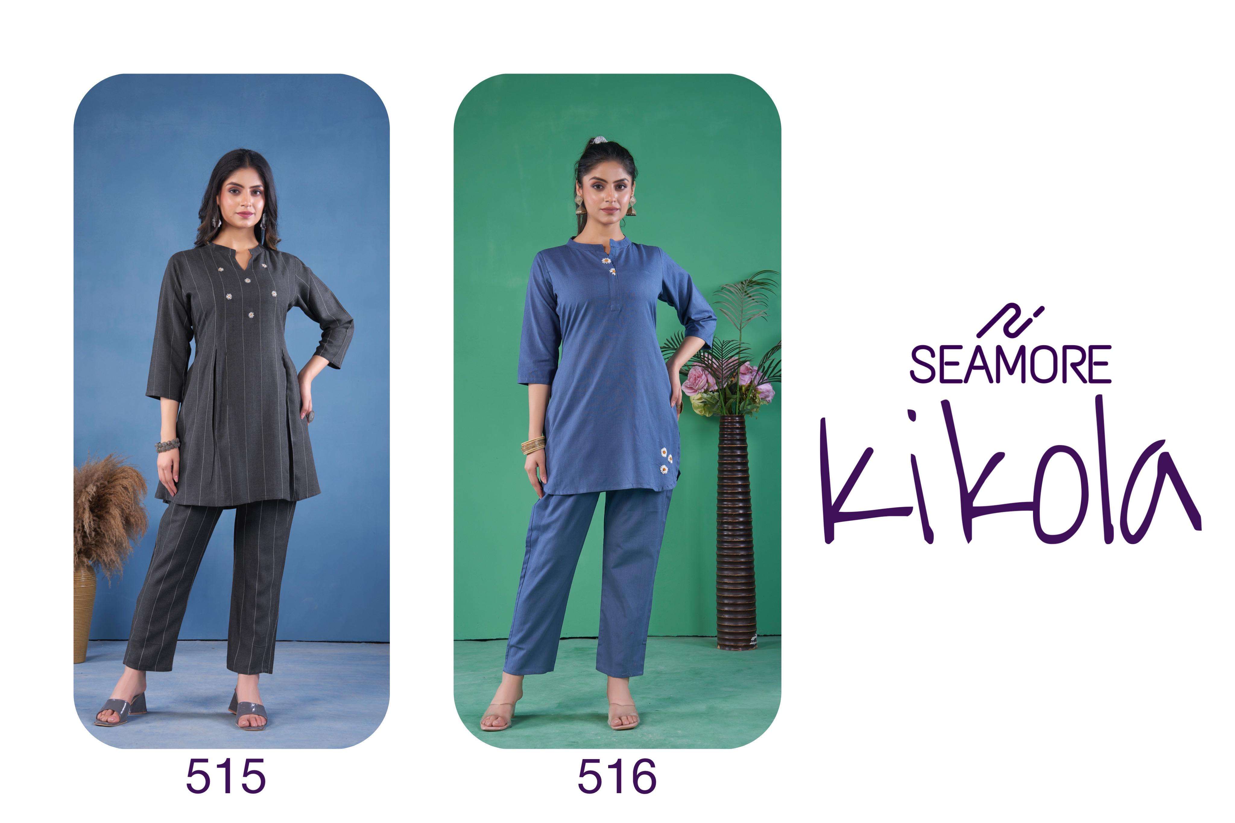 seamore  kikola d no 515 and 516 cotton decent look kurti with pant size set
