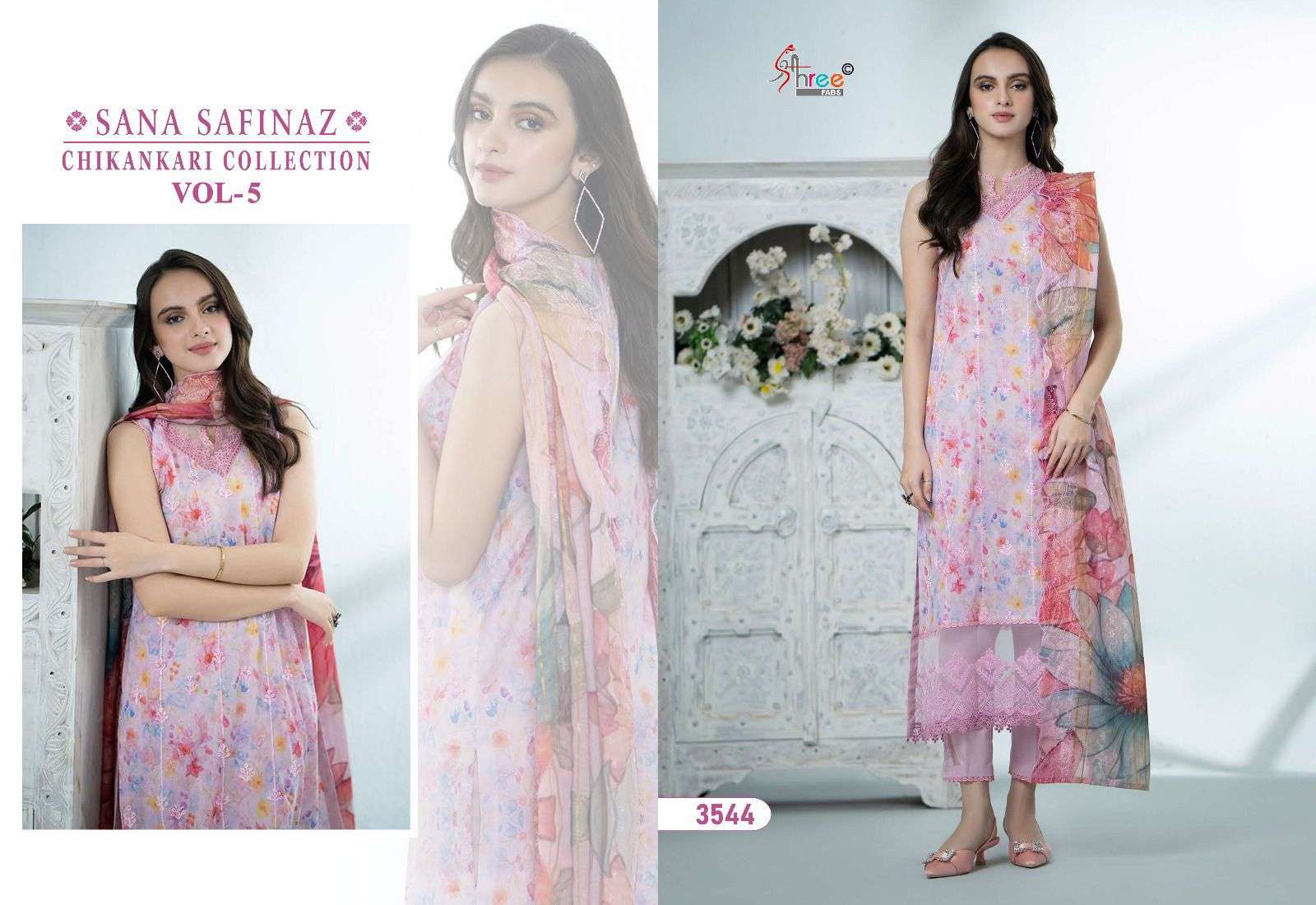 shree fabs sana safinaz chikankari collection vol 05 cotton regal look salwar suit with siffon dupatta catalog