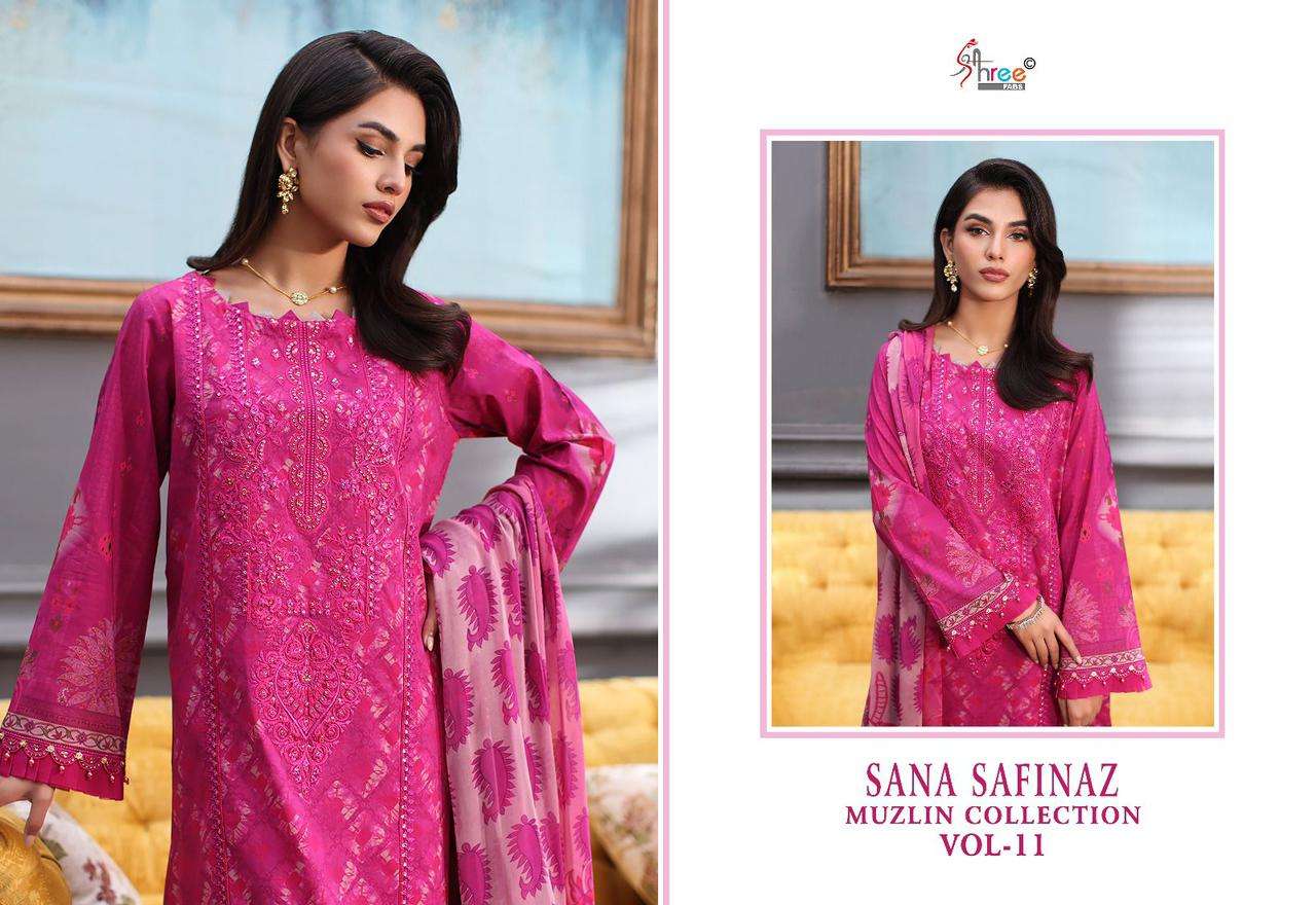 shree fabs sana safinaz muzlin collection vol 11 cotton festive look salwar suit with cotton dupatt catalog