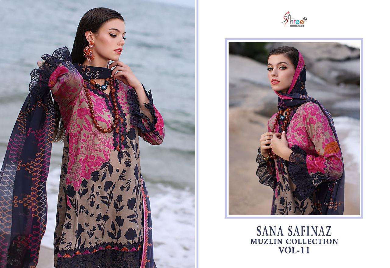 shree fabs sana safinaz muzlin collection vol 11 cotton festive look salwar suit with cotton dupatt catalog