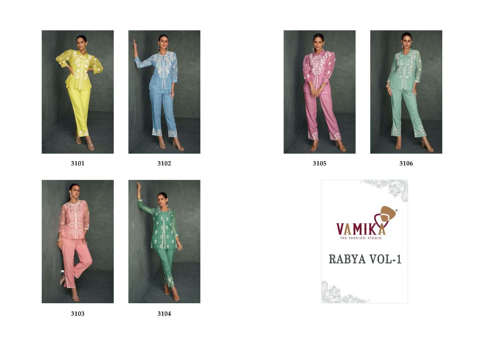 vamika tm rabya vol 1 organza new nad modern look top with pant catalog
